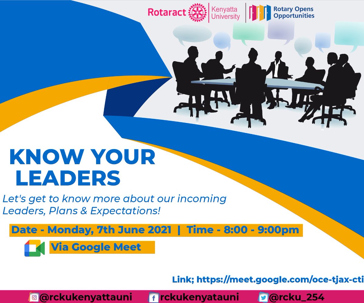 'Know Your Leaders'

Join us Tonight as we get to know more about the incoming club leaders, the plans and the expectations as we approach the new Rotary year 2021/22.

#RotaryOpensOpportunities