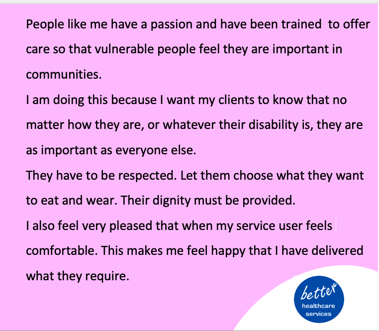 BetterHC's tweet photo. It's Carers' Week. Though every week should be carers' week because they do so much good. Vivian Owusu, one of our wonderful carers in London, told us why she does her job. It's life-affirming to know that there are people like Vivian in the world. #CarersWeek https://t.co/jrMa0Y172y