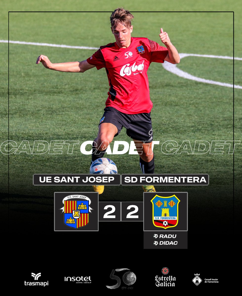 sdformentera's tweet photo. ➡️ 𝙍𝙀𝙎𝙐𝙇𝙏𝘼𝙏 𝘾𝘼𝘿𝙀𝙏 🔴⚫️
⚽️ @UESantJosep 2⃣-2⃣ #CadetSDF
⚽️ Radu
⚽️ Didac
#queaixònosaturi https://t.co/XqtBGAamcE