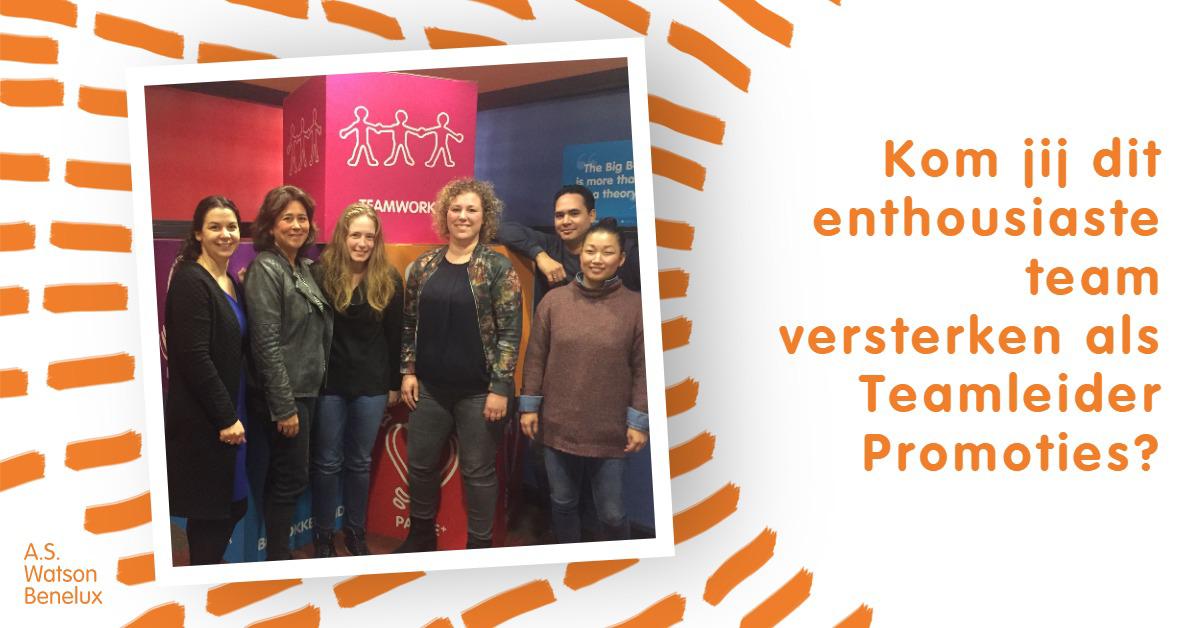 Ben jij een echte teamplayer? Dan ga jij als teamleider promoties ons team perfect versterken! Klik op de link voor de vacature en solliciteer. 👉 bit.ly/2SepcrL

Ps; de teamfoto is voor de coronatijd gemaakt. 
#bepartofmore #aswatsonbenelux #aswatson #werkenbijaswatson