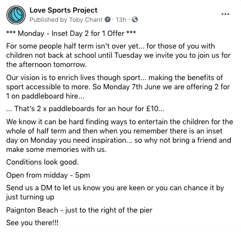 Check out <a href="/LoveSportsProj/">Love Sports Project</a> on facebook/IG for updates on #beach activities over the coming months! 🌊
The team have loved spending time down at #paignton beach this #halfterm chatting to you all &amp; helping #lovesportsproject hire out these beautiful Nordica #paddleboards!

#Torbay