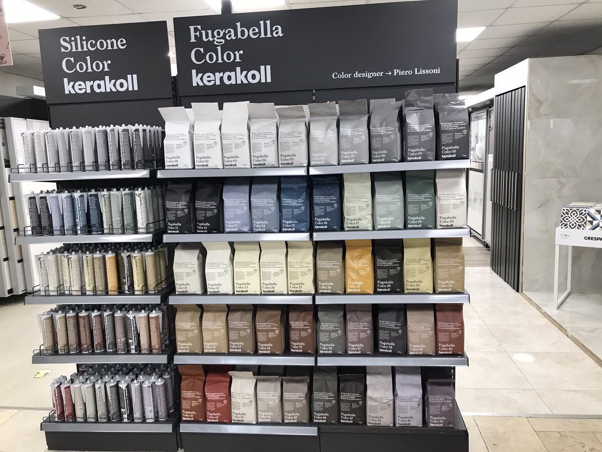 Just Tiles Harpenden now stock the full range of Kerakoll Fugabella color grouts and silicones along with the excellent Biogel No Limits and Revolution tile adhesives. #kerakoll #happytiler