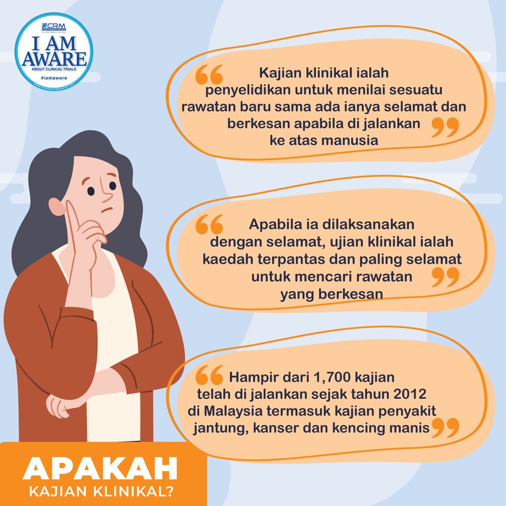 Pernahkah anda mendengar mengenai kajian klinikal sebelum ini dan apakah perkara yang pertama terlintas di fikiran anda mengenai kajian klinikal? 
⁠
<a href="/KKMPutrajaya/">KKMalaysia🇲🇾🩺❤️</a>
<a href="/ICR_NIH/">Institute for Clinical Research (ICR), NIH MY</a>
<a href="/DrAdhamBaba/">Dr Adham Baba</a>

⁠
#iamaware⁠
#clinicalresearchmy ⁠
#advancingclinicalresearch⁠