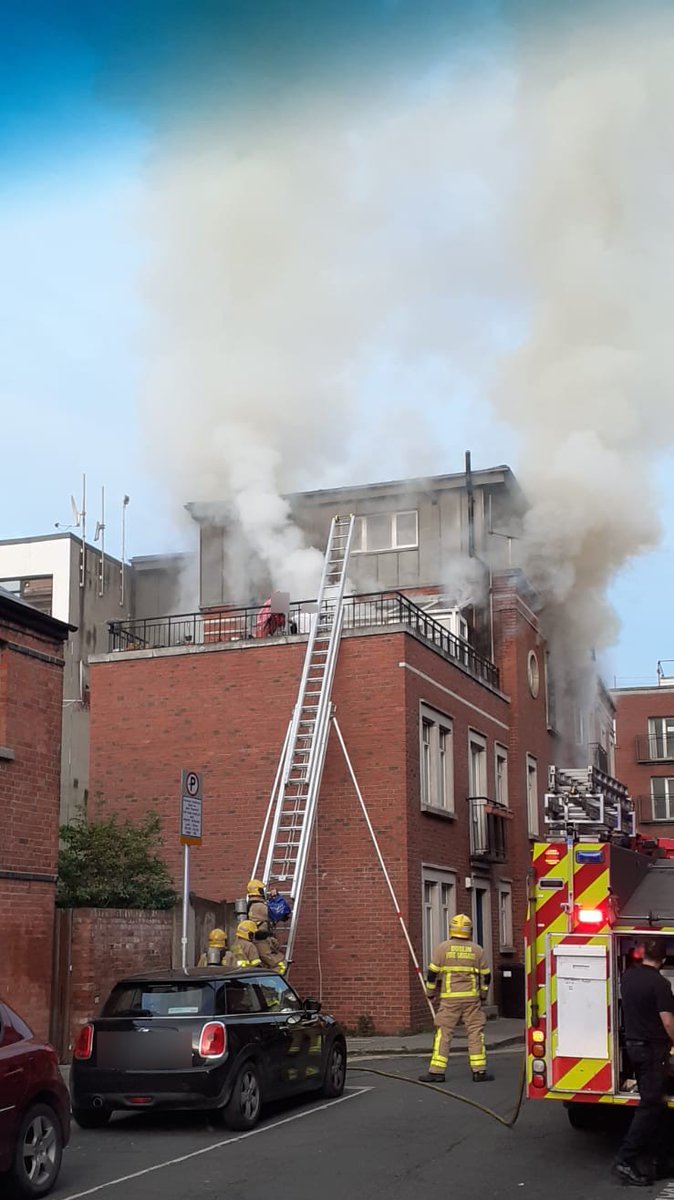 DubFireBrigade's tweet photo. At 5.30 this morning firefighters from Tara Street and Dolphins Barn fire stations were called to a well developed fire in an apartment block off Francis Street.

Using a ladder, two people were rescued from the roof while the rest of the building evacuated. Four units attended https://t.co/qESbuhZ5hR