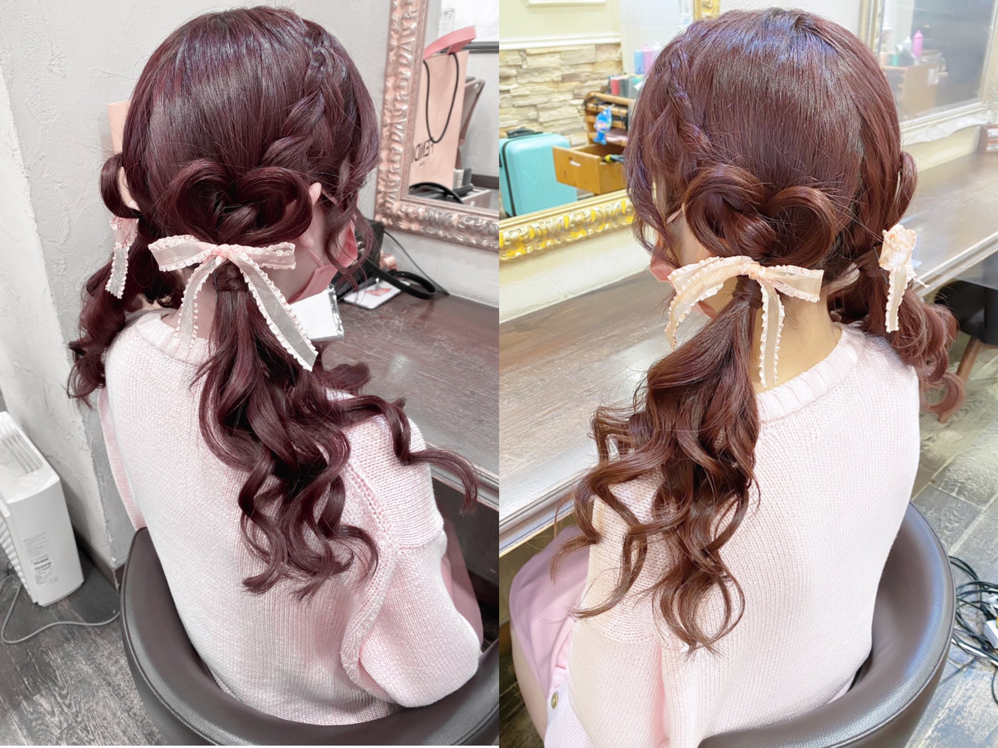 心斎橋 ミナミ セットサロンエース 本人不在の誕生日会 でヘアメにご来店くださったお客様です 編み込み ハート リボン The量産型 早くイベントなどか復活するといいなぁ 淡色女子 量産型 地雷系女子 ツインテール