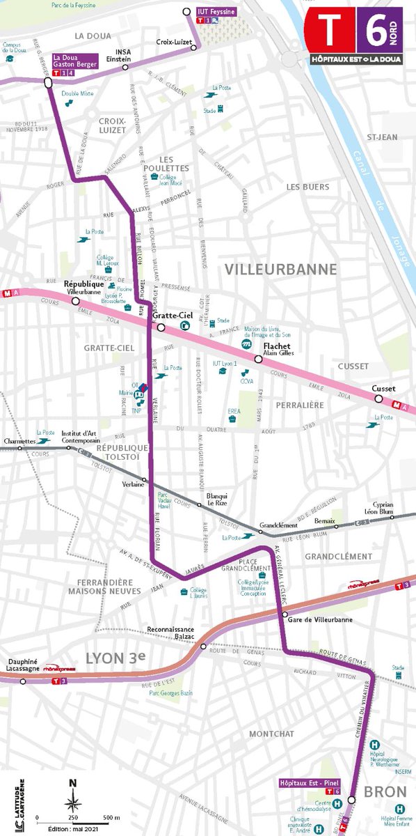 brunobernard_fr's tweet photo. Le bilan de la concertation du tramway T6 Nord entre Hôpitaux Est et La Doua sera présenté le 14/6 avec le tracé ci-dessous ⬇️
5,6 km / 11 à 12 stations / 140 millions €
Les études et la concertation avec les riverains et les commerçants se poursuivent 
@TCL_SYTRAL https://t.co/d7hGGA3zIt
