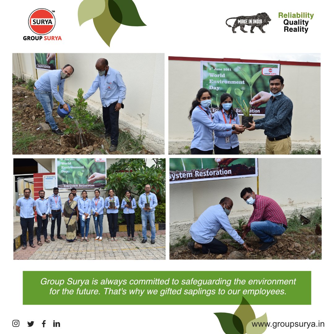 GroupSurya1's tweet photo. Group Surya celebrated World Environment Day to spread awareness about a healthy environment. Officials of the department held activities, including plantation of saplings and display of posters at our factory unit, Chakan, Pune

#environment #worldenvironmentday2021  #GroupSurya https://t.co/usDHD3yaAY