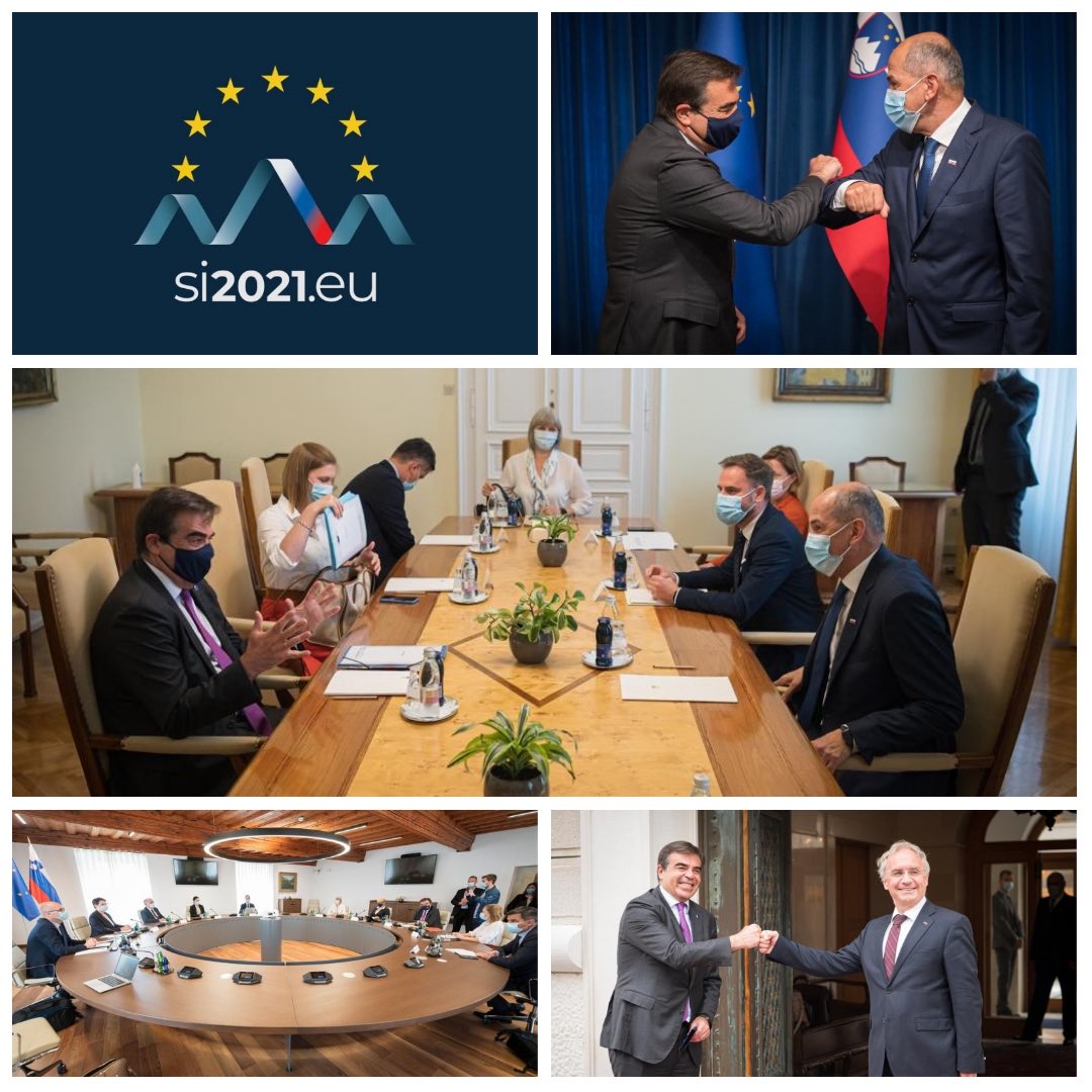 MargSchinas's tweet photo. Productive meetings today in Ljubljana with Prime Minister ⁦@JJansaSDS⁩ and Minister ⁦@aleshojs⁩ ahead of the Slovenian Presidency. 
 
Thank you for prioritising resilience, recovery, migration, security and the European way of life. 
 
Veliko uspeha Slovenija! https://t.co/YV7pTvELMV