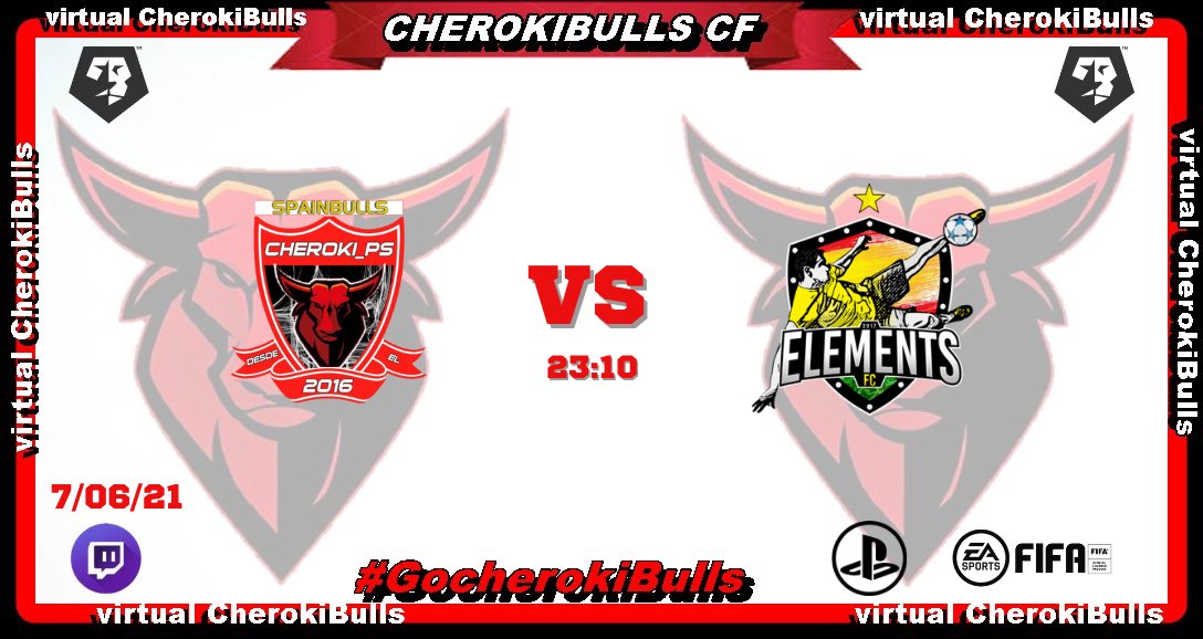 VCherokibulls's tweet photo. #FIFA21    #PS4

Esta noche partido oficial de @CherokiBullsFC 

🆚 @eLeMeNtSFC_ 
⏰ 23:10
🏆 @VFOspain 

Puedes vernos en directo en: https://t.co/y4ABukOjVB

#GOCherokiBulls https://t.co/37v2poSNxO