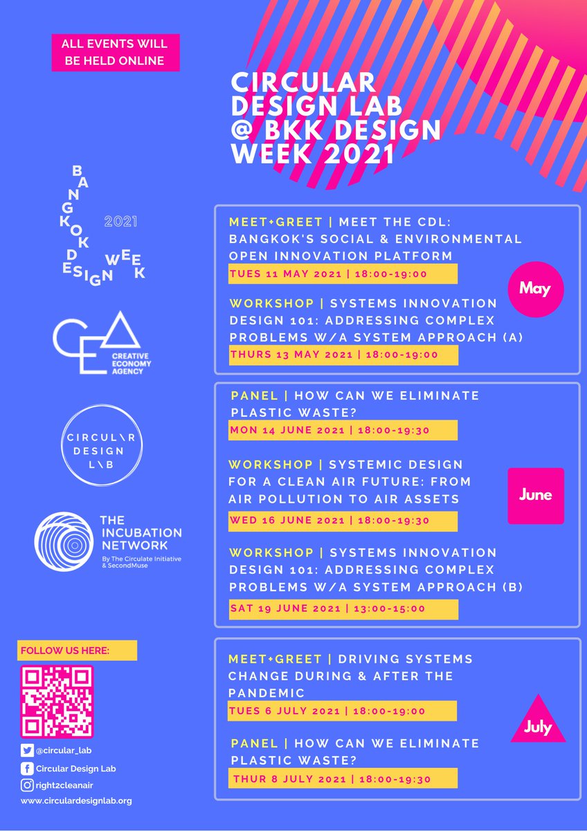 We are partnering with Circular Design Lab (CDL) as part of Bangkok Design Week, to run an exciting series of events - from addressing plastic waste, to tackling complex problems with systems design innovation! 

Visit bit.ly/2SjeJLw to find out more. 

#plasticpollution