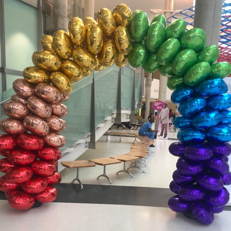 It's #PrideMonth2021 and we've installed balloon arches at our hospitals in support of our LGBT+ colleagues and communities 🏳️‍🌈