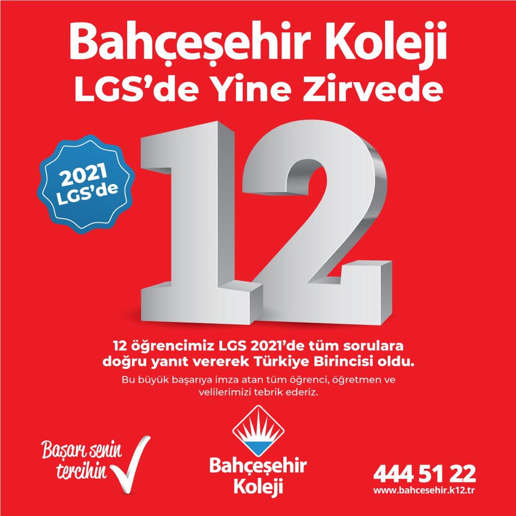 Tüm öğrenci, öğretmen ve velilerimizi kutluyorum. Gururluyuz💙❤#LGSde12TürkiyeBirincisi
#bahçeşehirkoleji 
#lgs2021