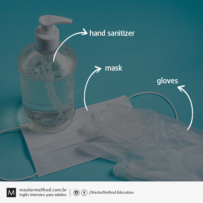 Master_Method's tweet photo. The words of the day are: hand sanitizer; mask; gloves. 

#mastermethod #vocabulary #english #ingles https://t.co/E2H986qPJu