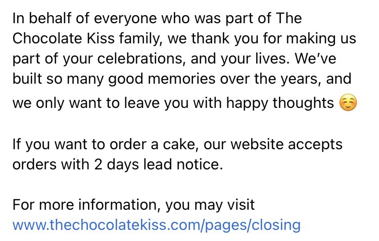 JervisManahan's tweet photo. LOOK: The famous 'Chocolate Kiss Cafe' in UP Diliman has announced its closure because of the COVID19 pandemic.

Their last day will be on June 22.

(Screenshots from The Chocolate Kiss Cafe Facebook page)
@ABSCBNNews https://t.co/sWd9hS1M8A