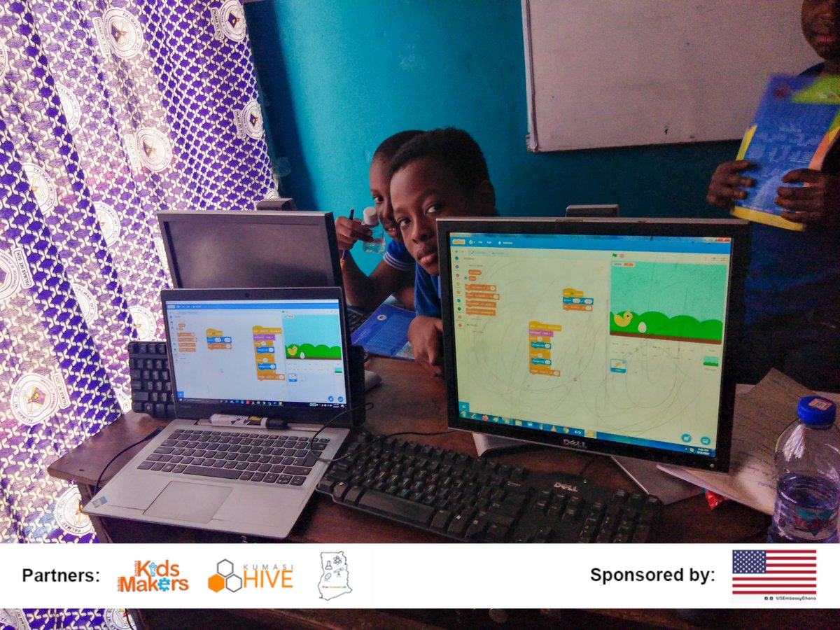 KidsMakers's tweet photo. We have already begun the last cohort of the STEM Training sponsored by the U.S Embassy Ghana at Palmar International School.

The pupils there are being taught Scratch programming, Web development with HTML &amp; CSS, Digital Art and Photography, and Editing.

@USEmbassyGhana https://t.co/2PmFUv6xly