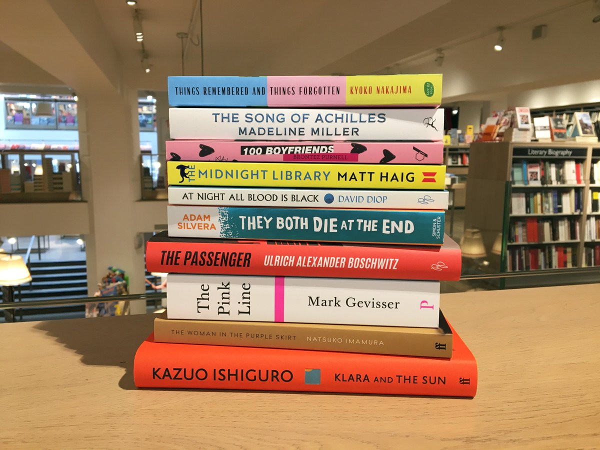 Right, Top Ten time! This week's bestsellers at our Charing Cross Road shop, for your viewing pleasure🤩

#KyokoNakajima
@MillerMadeline
#BrontezPurnell
@matthaig1 
@DDiop_ecrivain 
@AdamSilvera 
#UlrichAlexanderBoschwitz
#MarkGevisser
#NatsukoImamura 
#KazuoIshiguro