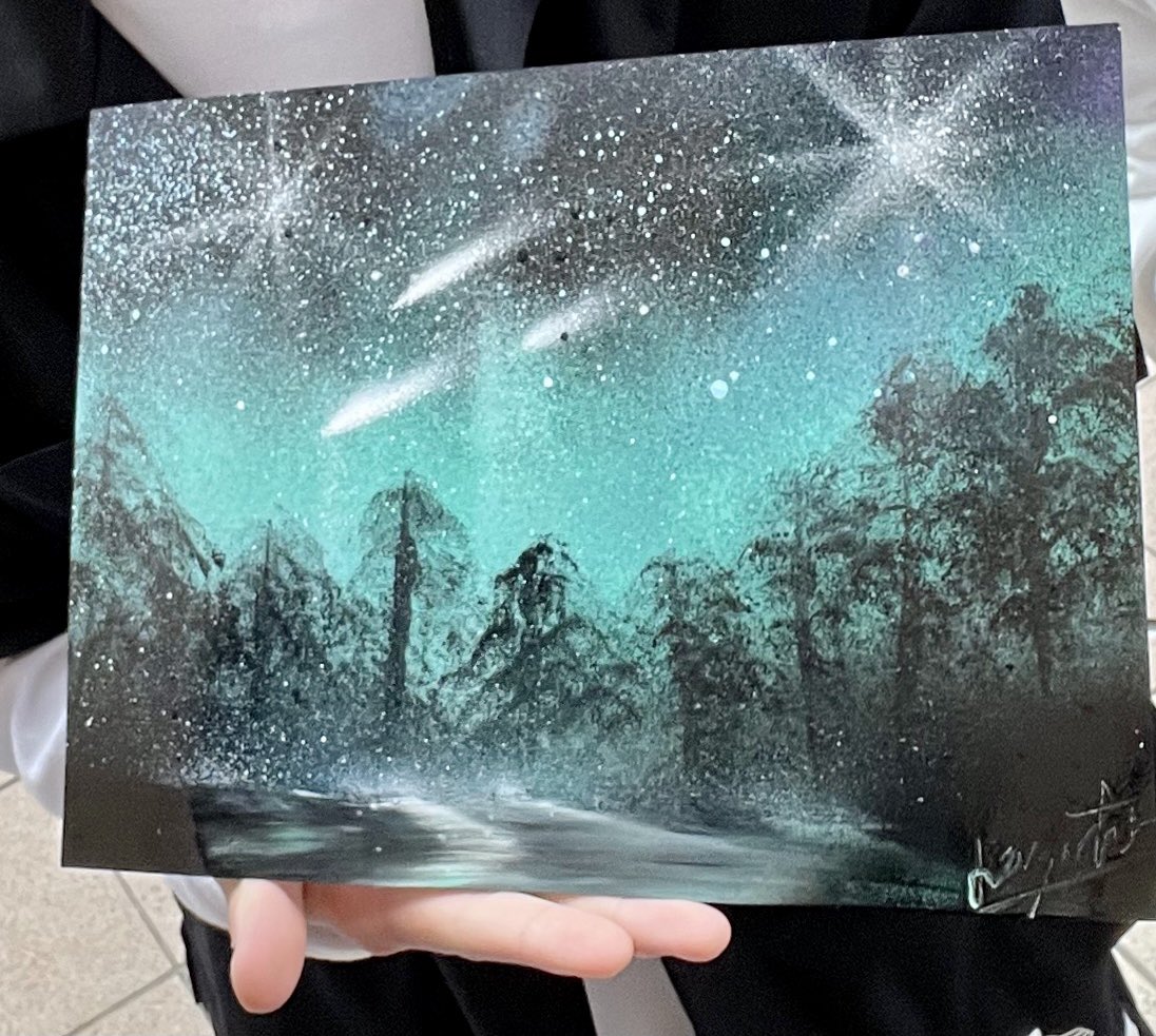 スプレーアート（流星群） 成功も失敗もない #スプレーアート #絵 #夜空 #流れ星 #絵画 #北欧