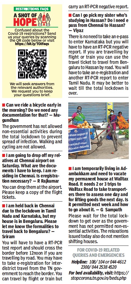 TOIChennai's tweet photo. Confused about the new Covid-19 restrictions? Read the answers to top queries everyday in The Times of India newspaper, answered directly by the concerned authorities.
To send us your questions, visit - https://t.co/GYiN4T7p3t
#ShotOfHope #CovidFAQs #restrictionfaqs https://t.co/Edbhv5atQs