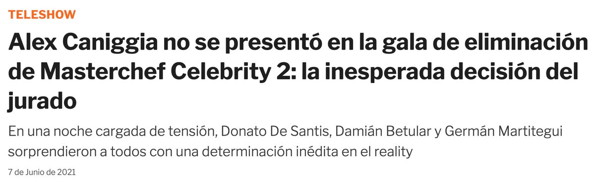 orlycristofalo's tweet photo. El 22 de mayo @infobae te contaba de la renuncia de Alex Caniggia a #MasterChefArgentina
Hoy te cuentan que anoche no se presentó y el jurado tomó una "inesperada decisión".
#TodoPorUnClick
#Periodismo https://t.co/MhXM5DRqTt