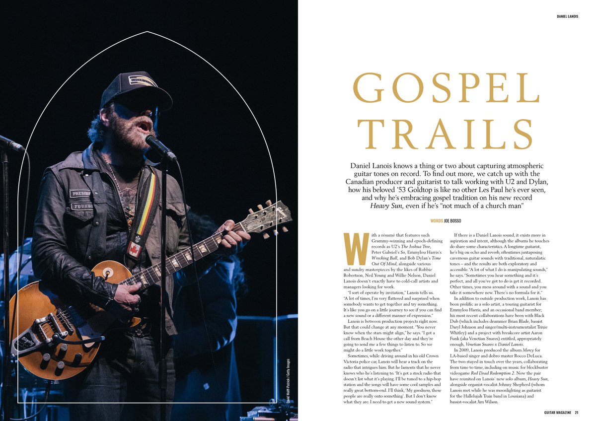 guitar's tweet photo. ☀️ Feeling the heat? ☀️
In our blazing new July issue, @joebosso talks to super-producer @daniellanois about new album #HeavySun, his beloved ’53 Goldtop, and working with @U2.
Pick it up on newsstands or order here (the mag also works as a fan): https://t.co/9FQPJZFrM5. https://t.co/NmBrAq6Yx9