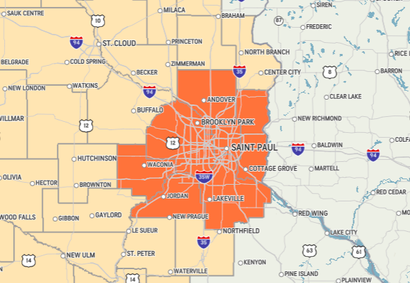 Heat advisories (orange) and special weather statements (beige) are in effect this week in the Minneapolis, Minnesota area, warning of high temperatures and fire risk: https://t.co/TrE570bQ9b https://t.co/WApUJsofMa