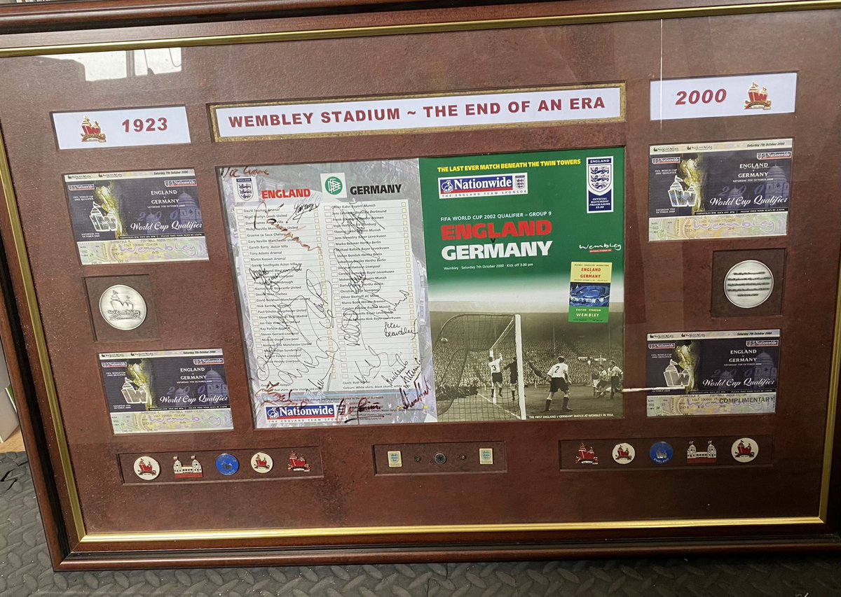 YPFOld's tweet image. A before and after of a commemorative frame for the old Wembley Stadium. A crisp new design behind a piece if anti-reflective glass recently collected by an impressed customer. #WorcestershireHour