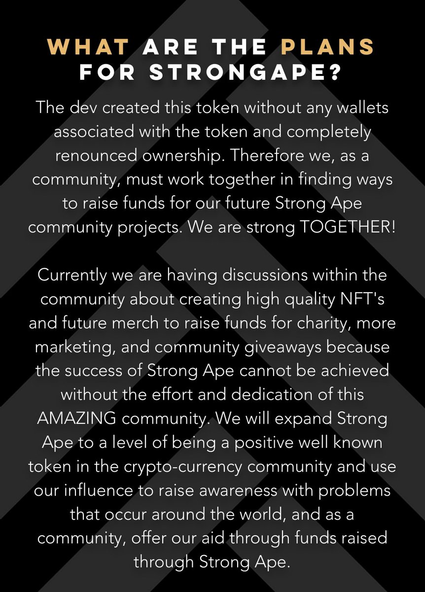 StrongApeToken's tweet photo. 🥳🥳🥳 Big community projects incoming! We're only getting started! 

Be a part of something BIG! 🦍🚀 "STRONG TOGETHER"

 💪🏼 #STRONGAPE #STRONGAPECHALLENGE #HIDDENGEM https://t.co/jkbp28ihxw