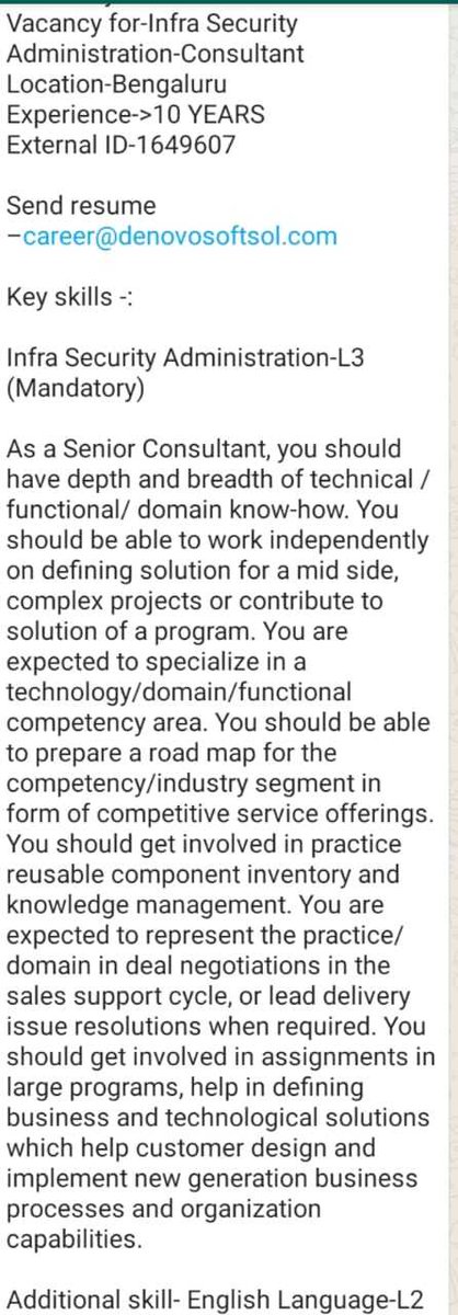 denovosoftsol's tweet image. #denovojobs #denovo
Vacancy for-Infra Security Administration-Consultant
Location-Bengaluru
Experience-&amp;gt;10 YEARS
External ID-1649607

Send resume –career@denovosoftsol.com
#infrasecurity #infrasecurityadministration #seniorconsultant