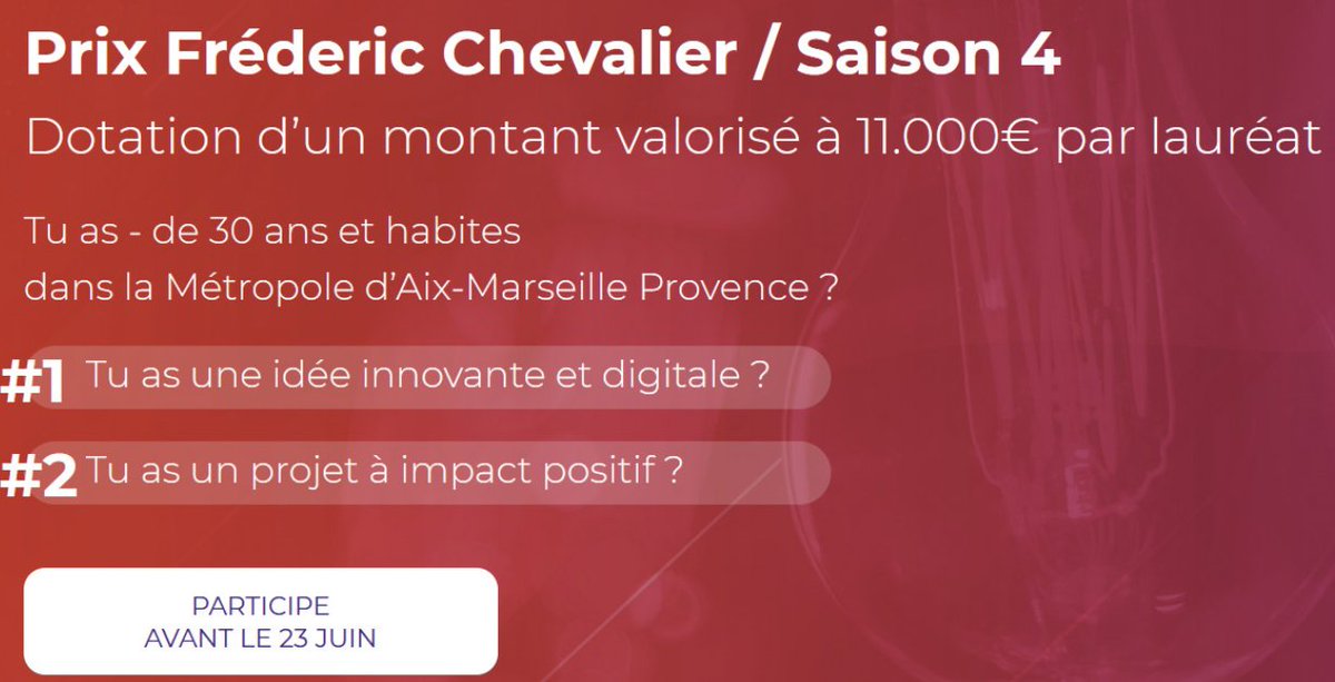 👨🏽‍💻👨🏽‍💼 Les candidatures sont ouvertes pour la saison 4 du prix Frédéric Chevalier, qui garantit à un porteur de projet une aide financière et un accompagnement professionnel. 

La dotation est de 22 000 euros, soit 11 000 euros par catégorie ⤵️

cutt.ly/XnQjvfh