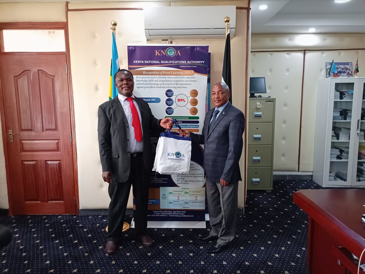 As a follow up on the 
Presidential Directive on RPL roll-out, Mr. Richard Muteti, the CEO <a href="/JuaKali_Skills/">Kenya National Federation of Jua Kali Associations</a> paid a courtesy call to Dr. Mukhwana DG @KKnqa to discuss the way forward <a href="/IloProspects/">ILO Prospects</a> <a href="/nita_kenya/">NITA Kenya</a> <a href="/FKEKenya/">FKE Kenya</a> <a href="/cdacc_tvet/">Tvet Cdacc Official.</a> @refugeeaffairs @KETRBOARB <a href="/KenyaGovernors/">Council of Governors</a>