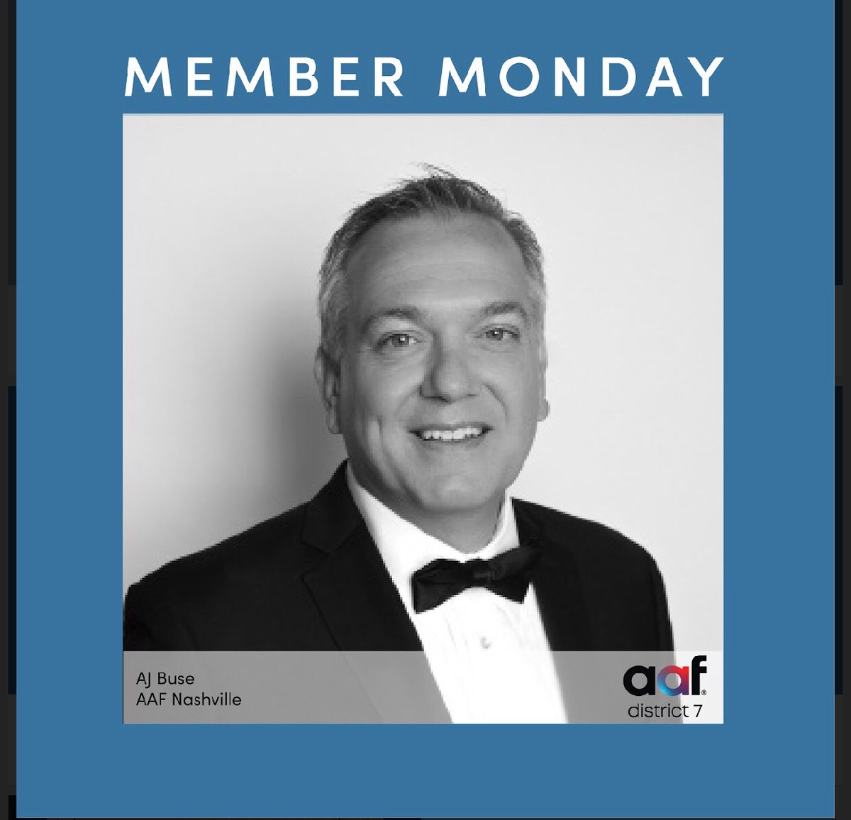 #MemberMonday Meet Eastern Region Immediate Past Chair, A.J. Buse. A.J serves as a liaison between AAF National, the Eastern Region and AAF District 7. This position is appointed by the Governor, with approval of the Executive Committee, and is a four year term.