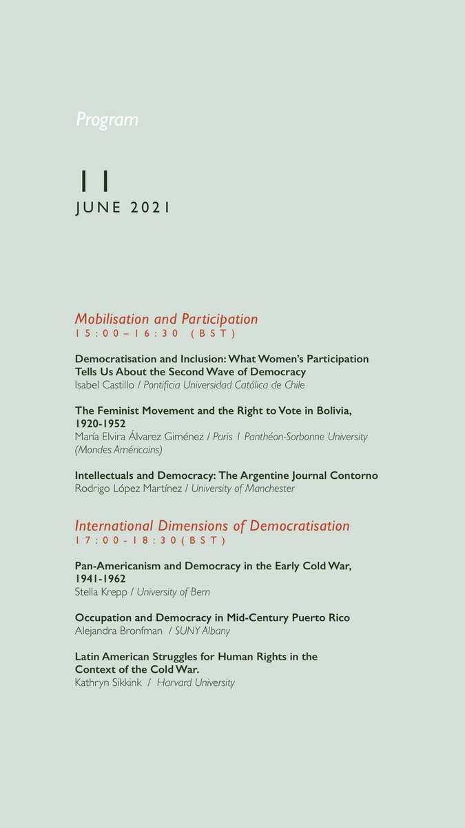 DLAPP2021's tweet photo. Day 2 will see @IsabelitaCast, @Marielvire, @rdglopez, Stella Krepp, @alebronf, and @kathryn_sikkink participating in panels addressing 'Mobilisation and Participation', and 'International Dimensions of Democratisation'.

We look forward to welcoming you! https://t.co/f3VWzXUr7u