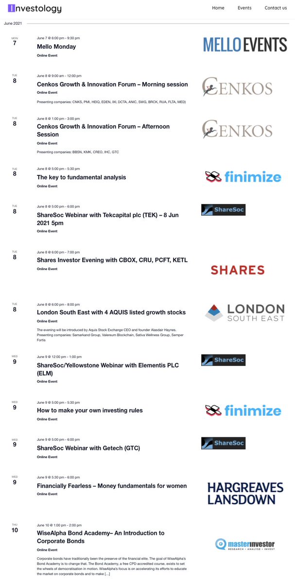 A new week and another busy one for #investor events.  Check out our events calendar for links to sign up at: bit.ly/3w3dfni