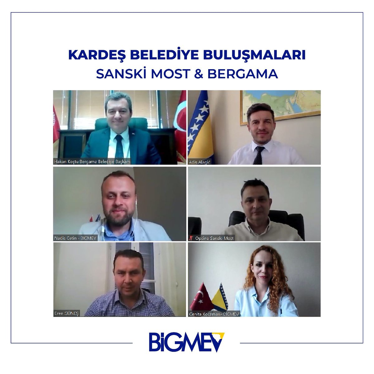 Bigmev's tweet photo. Köklü Kardeş Belediyelerimizden Sanski Most ve Bergama'nın kıymetli başkanları Sn. Hakan Koştu ile Sn. Faris Hasanbegovic BİGMEV organizasyonu ile bir araya gelerek dostluk pekiştirdi. Büyükelçi Sn. Adis Alagiç'in de katıldığı toplantıda çok alanda işbirliği projeleri görüşüldü. https://t.co/ijQwv5BcuF