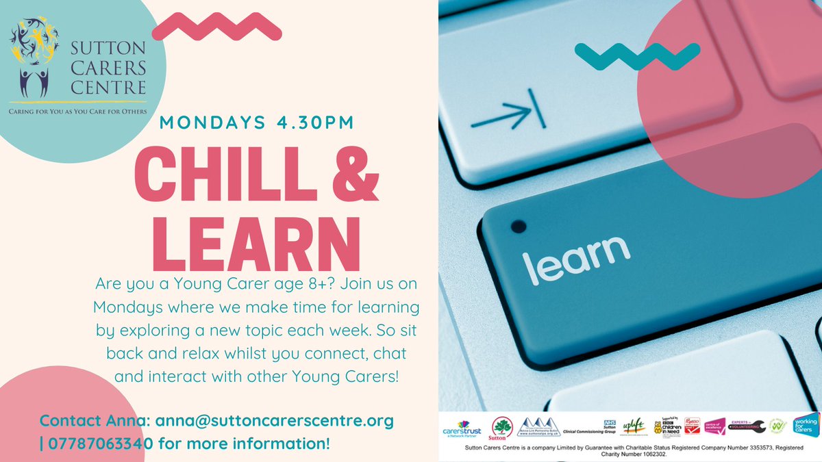 SuttonCarers's tweet photo. Join us for our #YoungCarers 'Chill & Learn' #CarersWeek special today (7th June), 4:30pm- 5:15pm β.
Within this interactive session, we will be making a virtual scrapbook about being a Young #Carer, to make caring visible together.
#SuttonCarers #CarersWeek #WeSeeWeValue https://t.co/x2BSki9pIJ