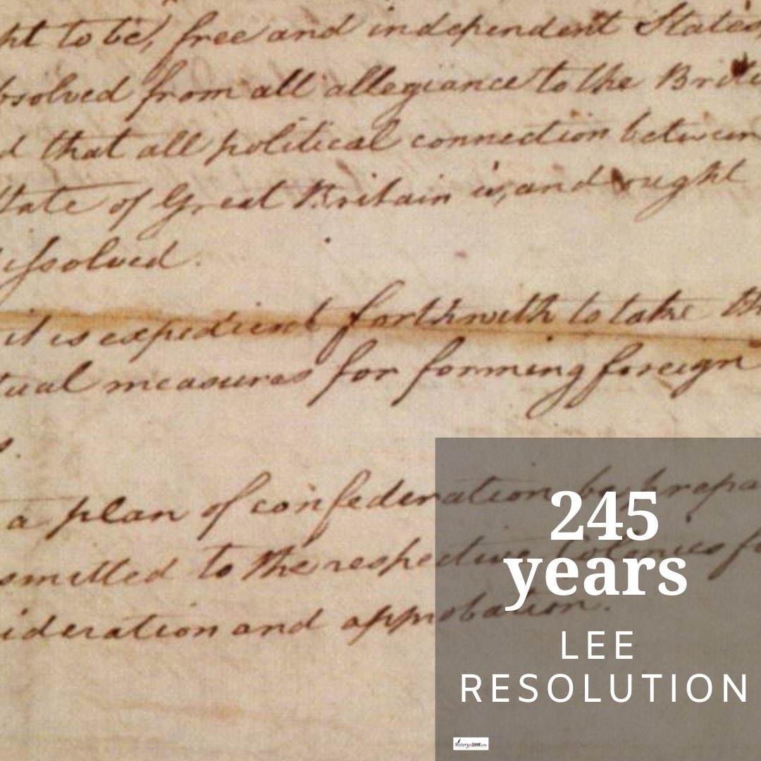 history_dame's tweet photo. 245th anniversary of the Lee Resolution on June 7, 1776. Richard Henry Lee of Virginia proposed independence for the American colonies by introducing this resolution in the Second Continental Congress.
https://t.co/76Qex1kjKy https://t.co/JlfZarwjS6