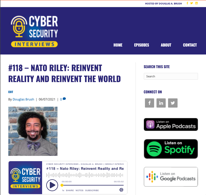 CyberSecInterviews (@csi_podcast) on Twitter photo Ep. 118 of the #podcast is out now with <a href="/NateRiles/">Nato as Code (NaC)</a>!
cybersecurityinterviews.com/episodes/118-n…
We discuss starting in #IT, going to school from public speaking, finding passion in #cybersecurity, #Entreprenuership, #mentorships, #burnout, #diversity, and so much more. Ep. 118 of the #podcast is out now with <a href="/NateRiles/">Nato as Code (NaC)</a>!
cybersecurityinterviews.com/episodes/118-n…
We discuss starting in #IT, going to school from public speaking, finding passion in #cybersecurity, #Entreprenuership, #mentorships, #burnout, #diversity, and so much more.