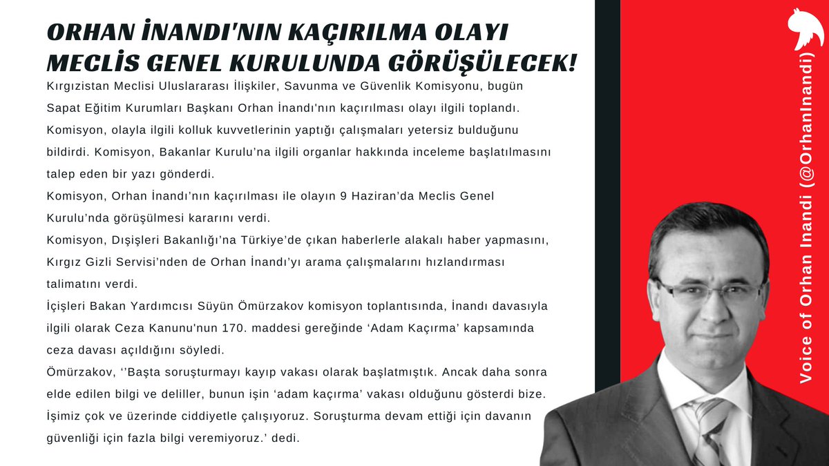"Başta soruşturmayı kayıp vakası olarak başlatmıştık. Ancak daha sonra elde edilen bilgi ve deliller, bunun işin ‘adam kaçırma’ vakası olduğunu gösterdi bize. İşimiz çok ve üzerinde ciddiyetle çalışıyoruz."

KidnappedIn TurkishEmbassy