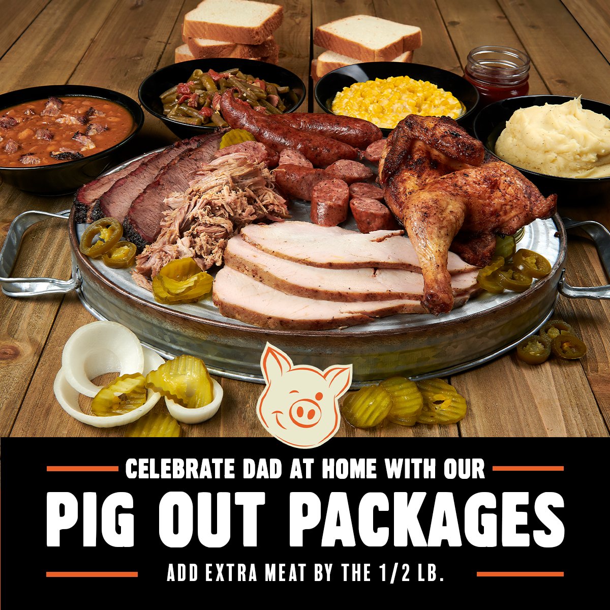 gradysbarbecue's tweet image. Celebrate Dad this Father's Day with some tasty BBQ!🍖🎉 Check out our Pig Out Packages and call your local Grady's to place your order today!