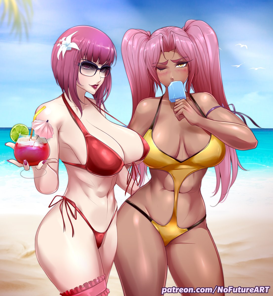 Oboro and Ingrid beach fanart You are minding your own business on a beach ...