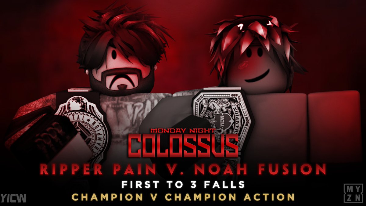 YICWNetwork's tweet photo. CHAMPION V CHAMPION
@ripperpainn (c) v. @noahbrks (c)
TONIGHT! Both Men look to show their champion dominance tonight as CURRENT IC #RipperPain takes on CURRENT UKC #NoahFusion!
Which champion will take the win?
#YICW https://t.co/IVeTNnYQvc