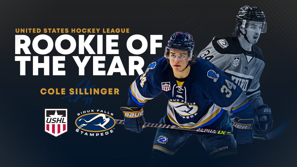 sfstampede's tweet photo. Rookie forward Cole Sillinger named @USHL Rookie of the Year for the 2020-21 season.

Sillinger tallied 24 goals and 22 assists for 46 points in 31 games for the Stampede.

📰 https://t.co/qmstkAtzYP https://t.co/ePaGbb3edR