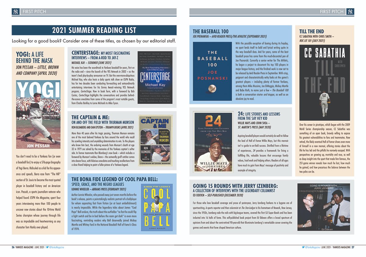 ❤️📖⚾️For you book lovers out there, check out the June issue of Yankees Magazine. It features the return of our Summer Reading List, a Q&amp;A with author <a href="/katiernewland/">Katie Russell Newland, PhD</a> and an excerpt from <a href="/BryanHoch/">Bryan Hoch ⚾️</a>'s latest tome, The Bronx Zoom: atmlb.com/3fZMISw
