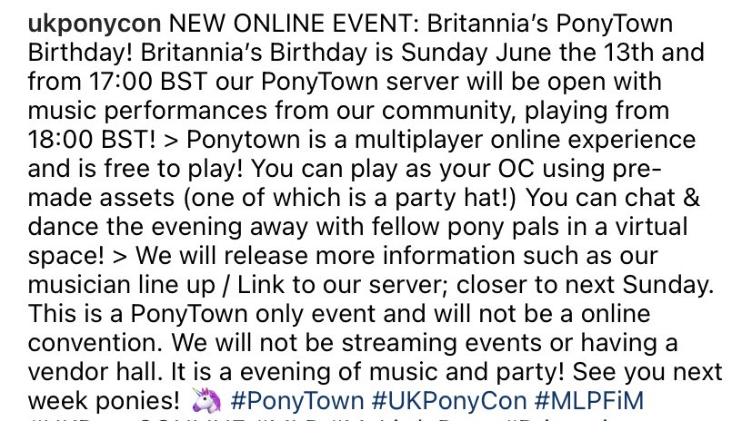 NEW ONLINE EVENT?! on #PonyTown ? See the text image for more information > Join us next Sunday! #MyLittlePony #Brony