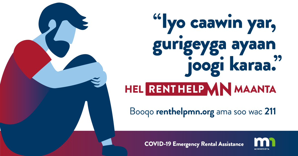 mnhousing's tweet photo. Can’t pay rent due to the pandemic? #RentHelpMN is available. Renters who have fallen behind on rent are encouraged to see if they’re eligible at https://t.co/gguX4h8Ttg.

Application is available in multiple languages. Visit https://t.co/xFdCSUdhrk for more information. https://t.co/Q7s9BZFgJ9