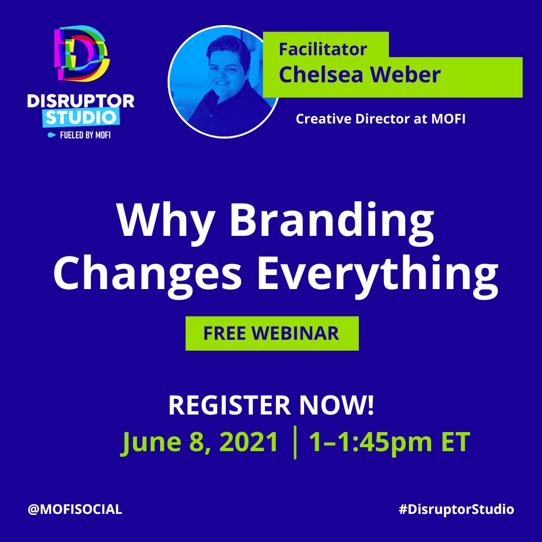 DisruptorLeague's tweet photo. Tomorrow! MOFI's amazing creative director, Chelsea Weber takes us on a journey into successful brands, their values, and how they produce lifelong customers.

Register now: https://t.co/5TnSgxxEK2 https://t.co/R6h1K0by0J