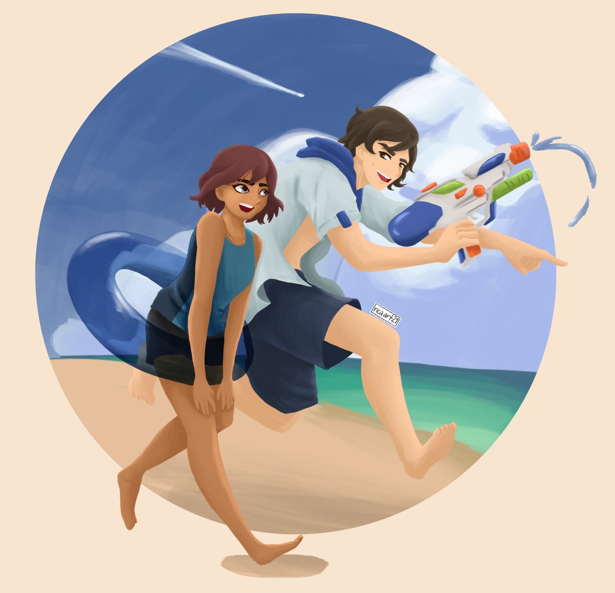 rica_art21's tweet photo. Carmen and Graham enjoying the beach during their time in the academy 💕💙❤️
#redcrackle #CarmenSandiego https://t.co/VSuXN6Wea2