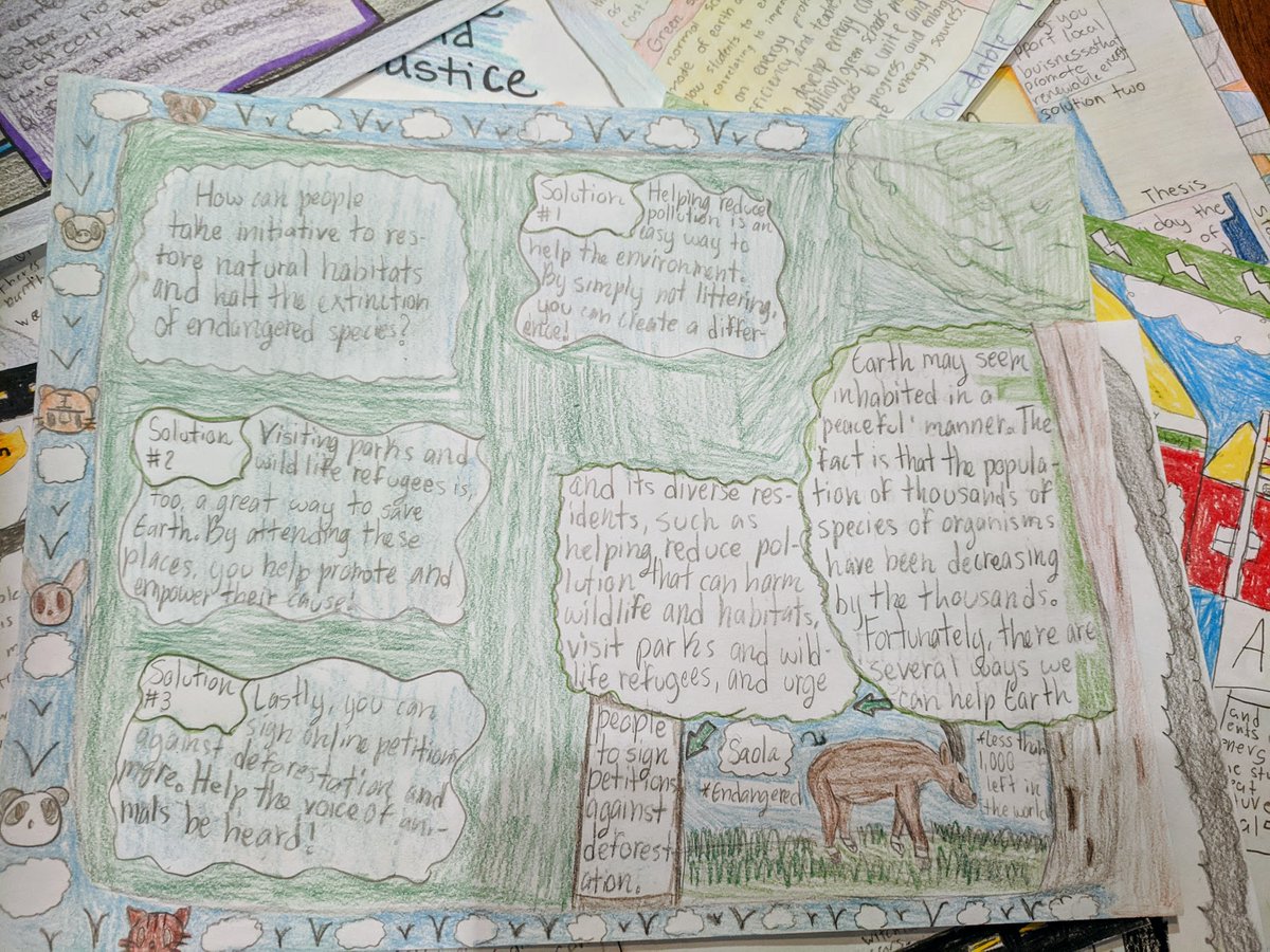 MarilynEDU's tweet photo. #AVID one-pagers are a great way for Ss to showcase their learning. Paired w the #GlobalGoals, it's a win-win!

Here, Ss self-selected a goal, created an EQ, and recorded their findings.

Digital is great but sometimes analog fits the bill. 

#BiteSizeSDGs 🌎 #InquiryMindset https://t.co/IIvokZPxYI