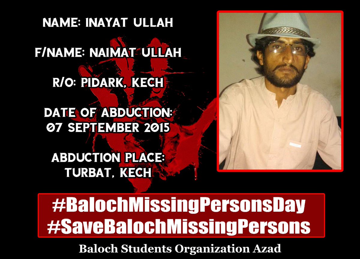 BSO__AZAD's tweet photo. Inayat Ullah is a resident of Pidark Kech, Balochistan. He was enforcedly disappeared on 7 September 2015 by Pakistani security forces from Turbat. He remains missing till today.

8th June #BalochMissingPersonsDay
#SaveBalochMissingPersons https://t.co/AtCJ4fL1rz