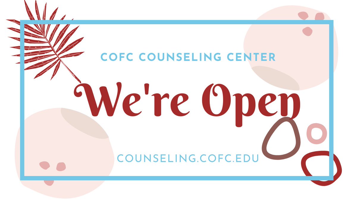 #cofc students, the Counseling Center is open in the Summer.

If you are in SC and an enrolled and registered student remember we here for you.

If you are currently in another state for the summer and  check out TAO. Scheduling and TAO = counseling.cofc.edu